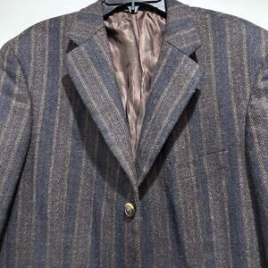 Ibiza Blazer Men 42L Brown Blue 100% Wool Striped 3 Button Sport Coat Divino